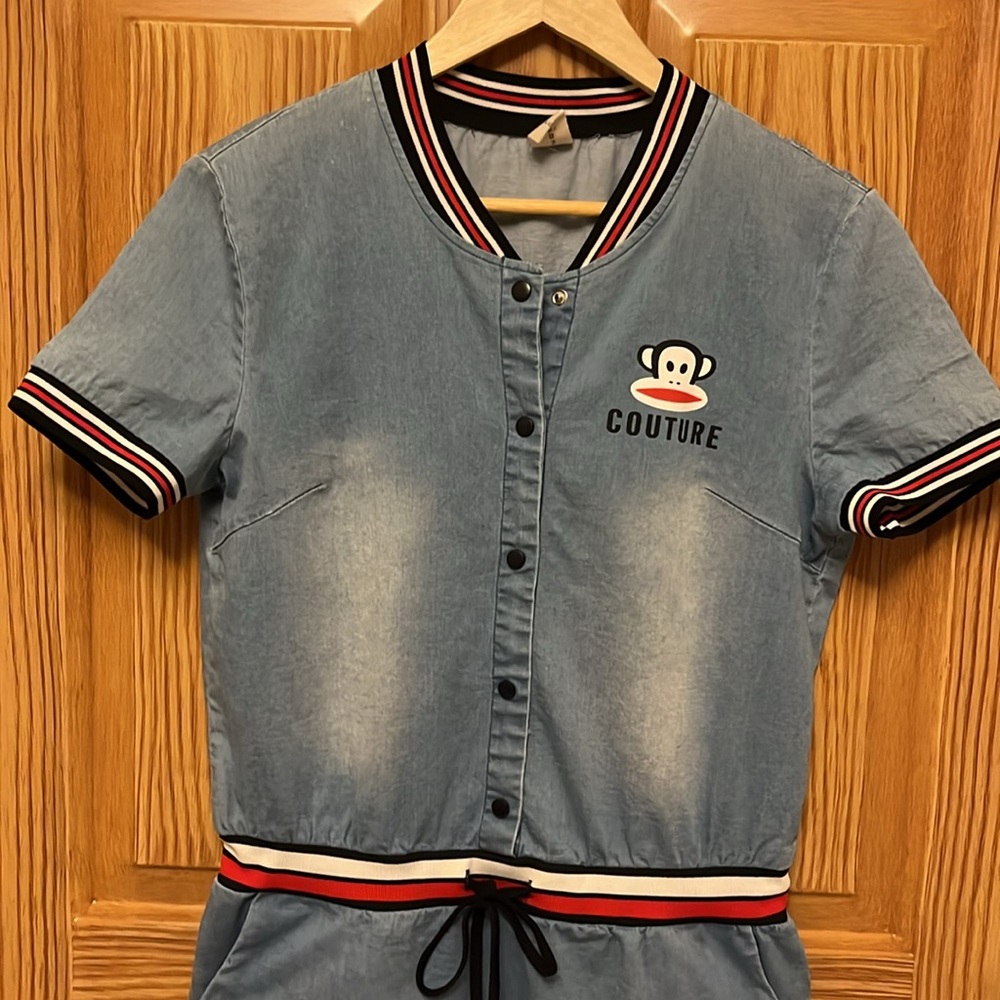Riaixion Denim Dress with cute Monkey logo M